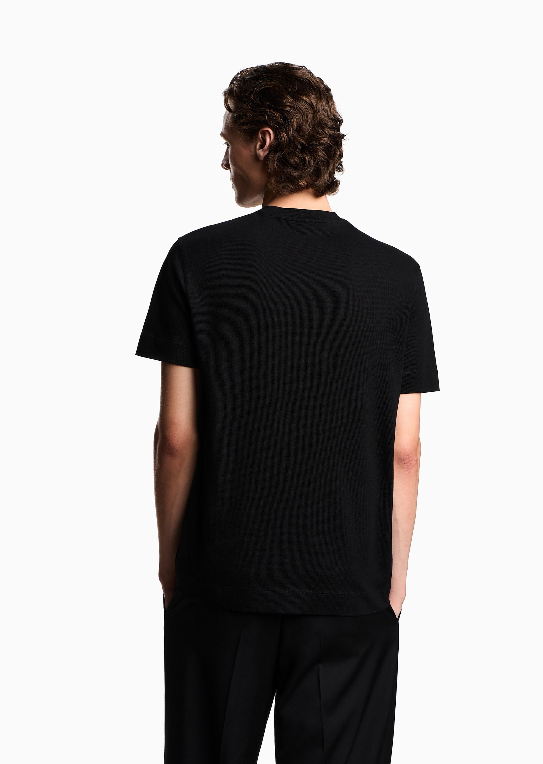 Emporio Armani 男士珠地全棉合身短袖圆领鹰标刺绣T恤
