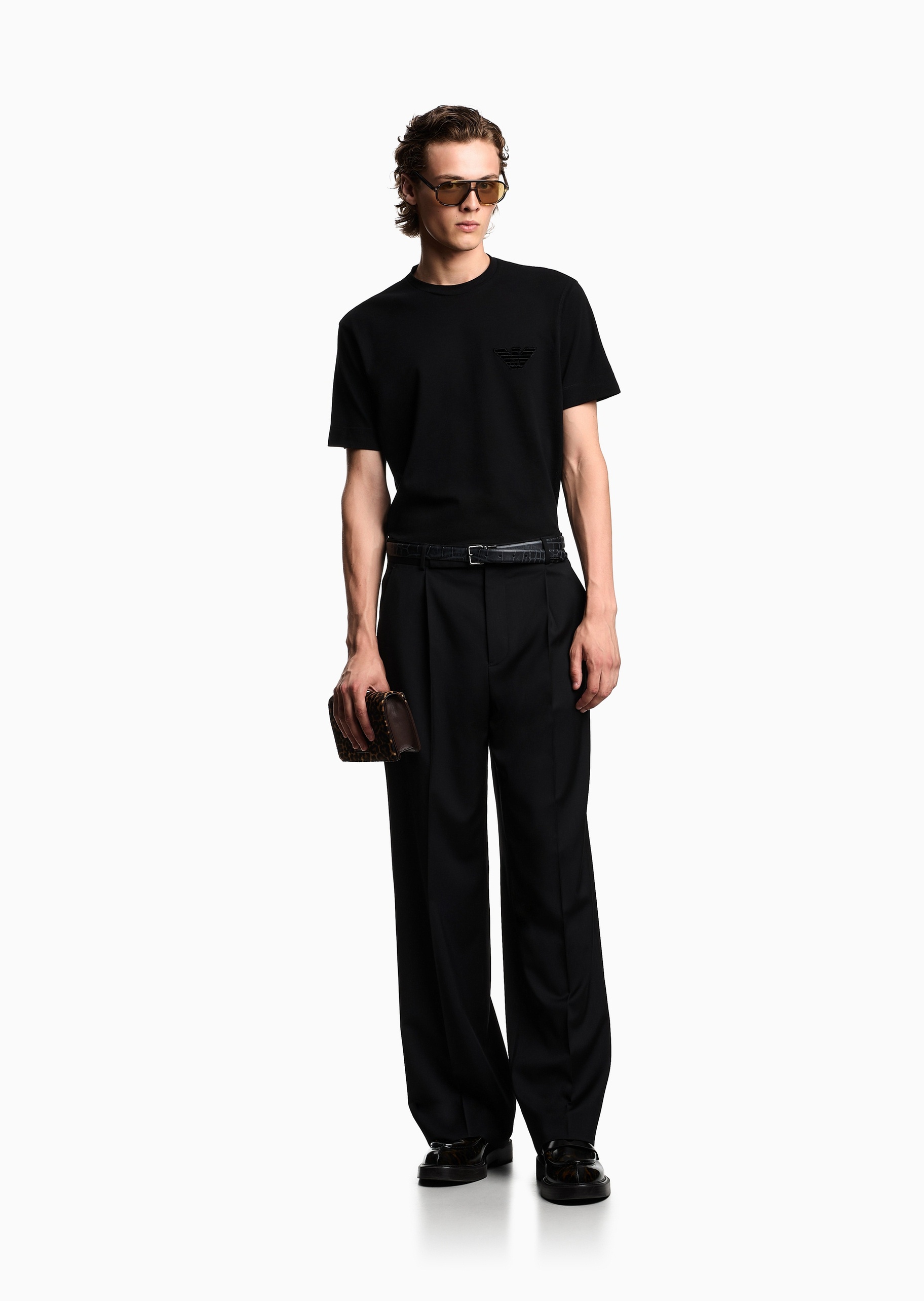 Emporio Armani 男士珠地全棉合身短袖圆领鹰标刺绣T恤
