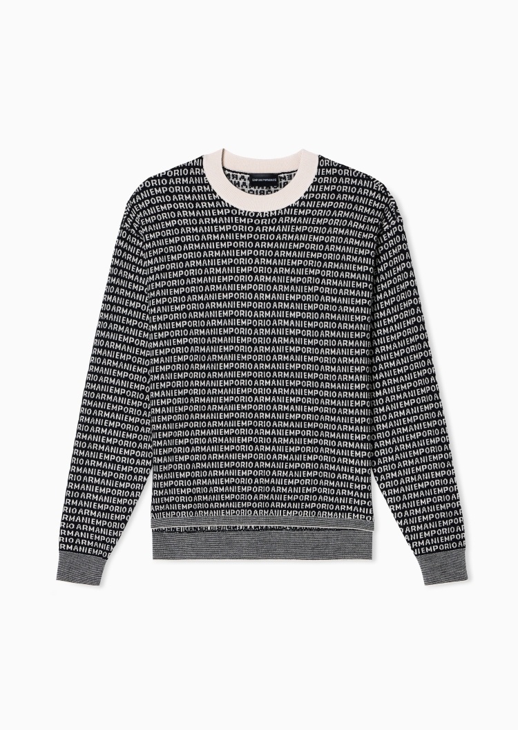 Emporio Armani 男士圆领绵羊毛提花商务套头针织毛衣