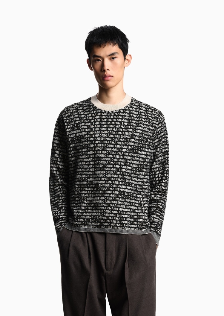 Emporio Armani 男士圆领绵羊毛提花商务套头针织毛衣