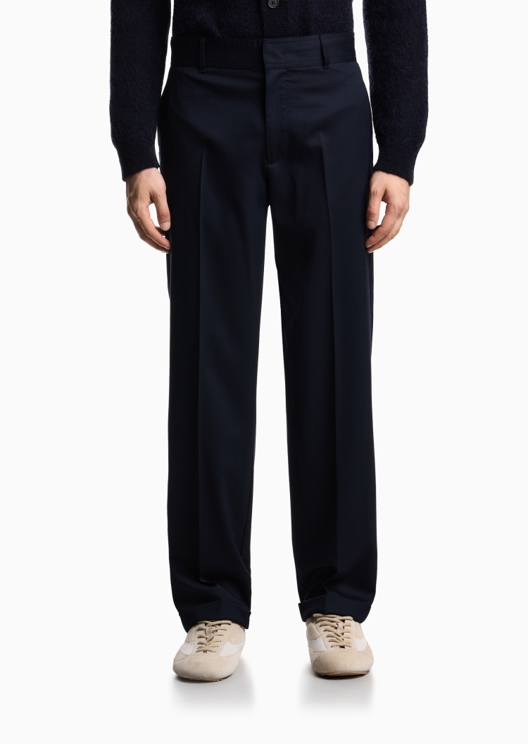 Emporio Armani 男士纯绵羊毛微弹合身直筒商务老钱风休闲裤