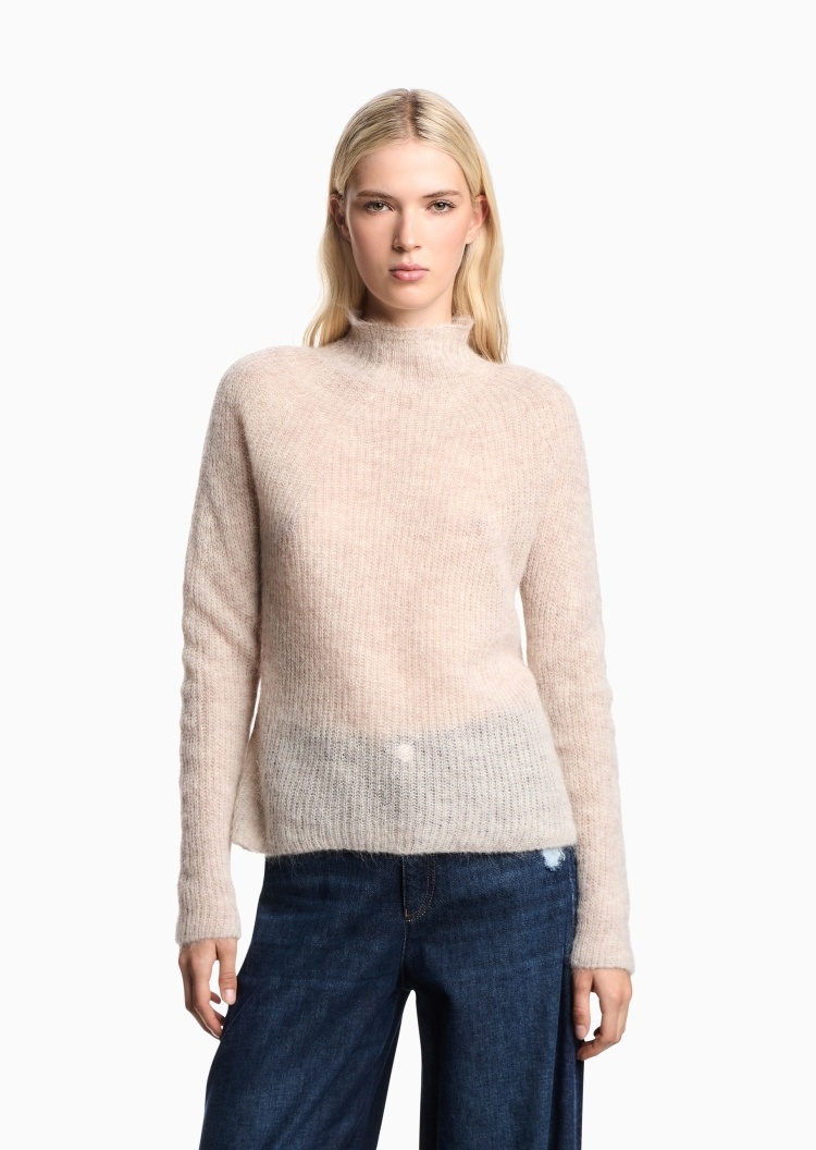 Emporio Armani 女士羊驼毛长袖半高领纯色针织衫
