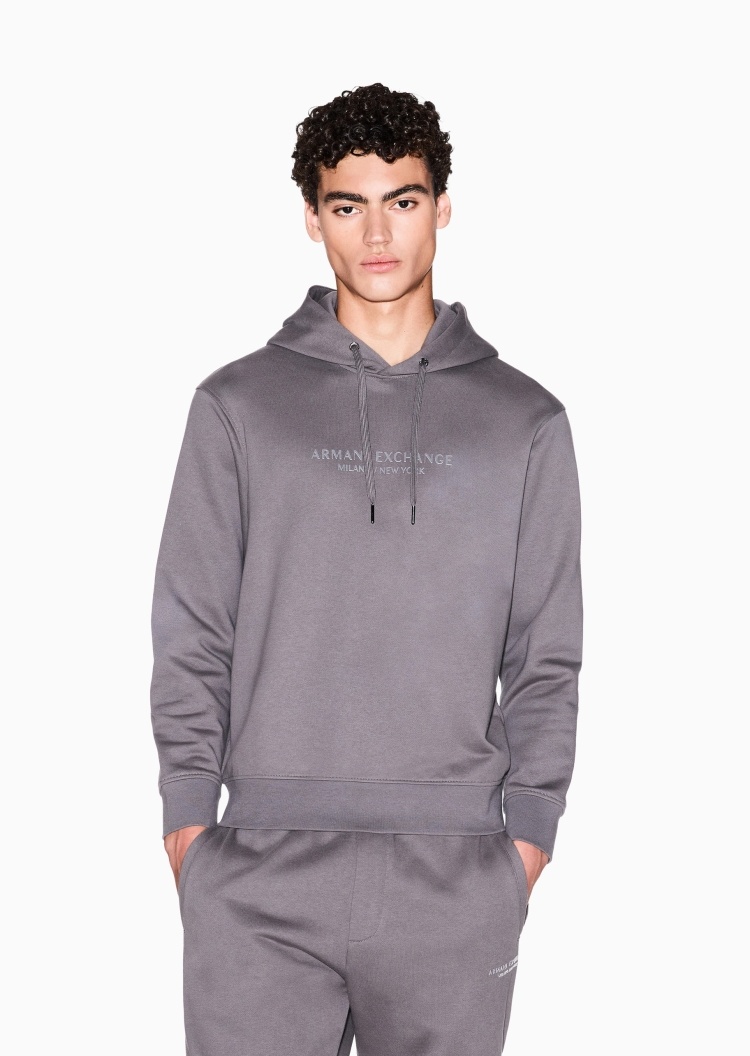 ARMANI EXCHANGE 男士纯棉重磅宽松长袖连帽印花毛圈卫衣