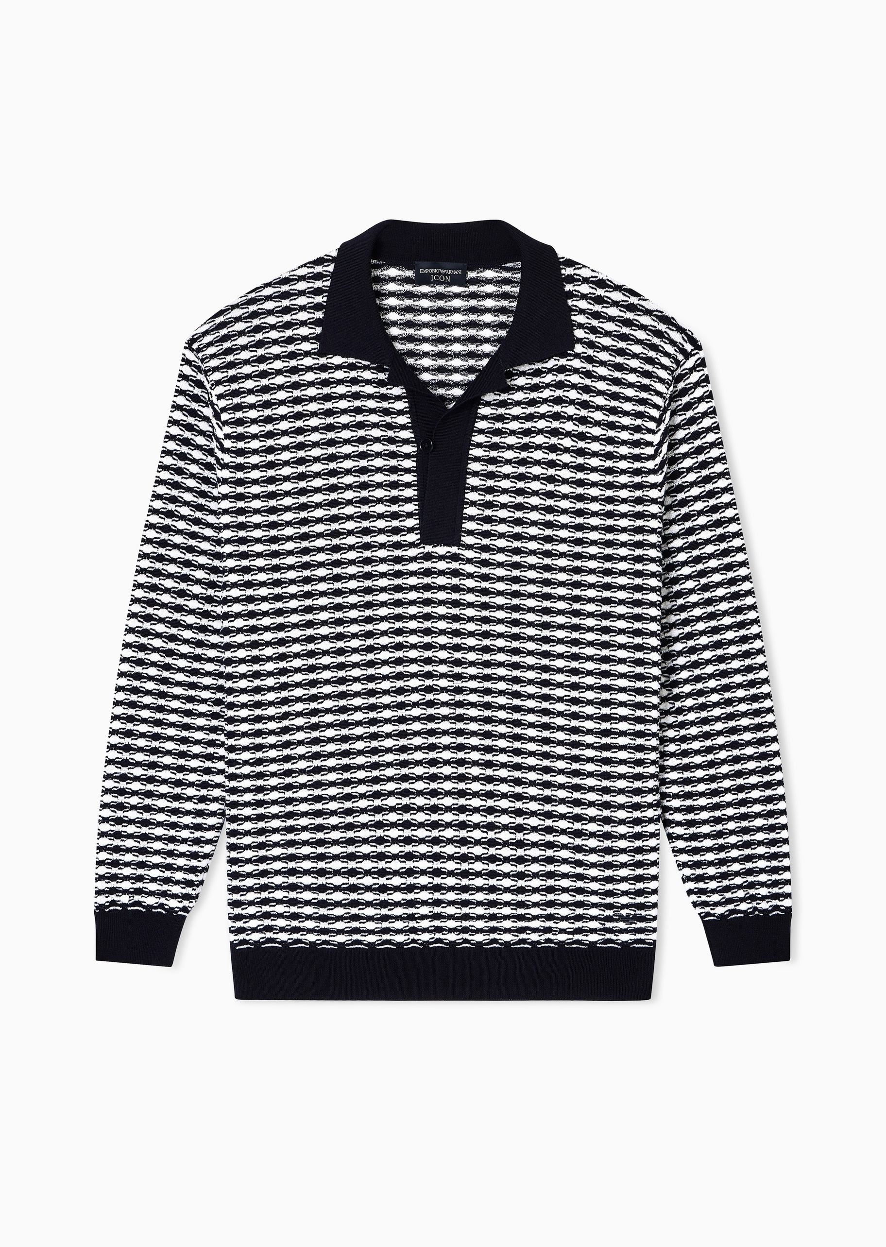Emporio Armani 男士套头Polo翻领压花纹理针织绵羊毛衣