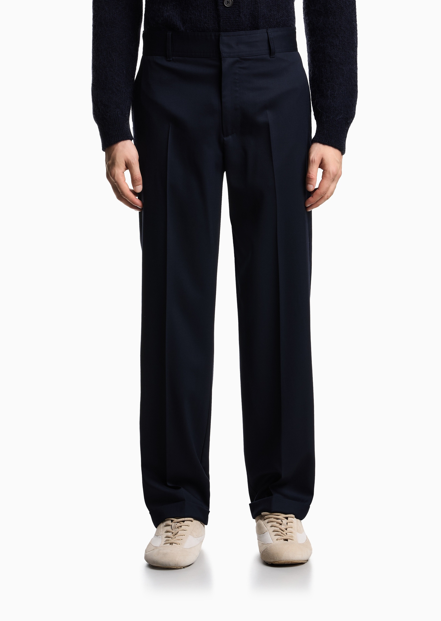 Emporio Armani 男士纯绵羊毛微弹合身直筒商务老钱风休闲裤