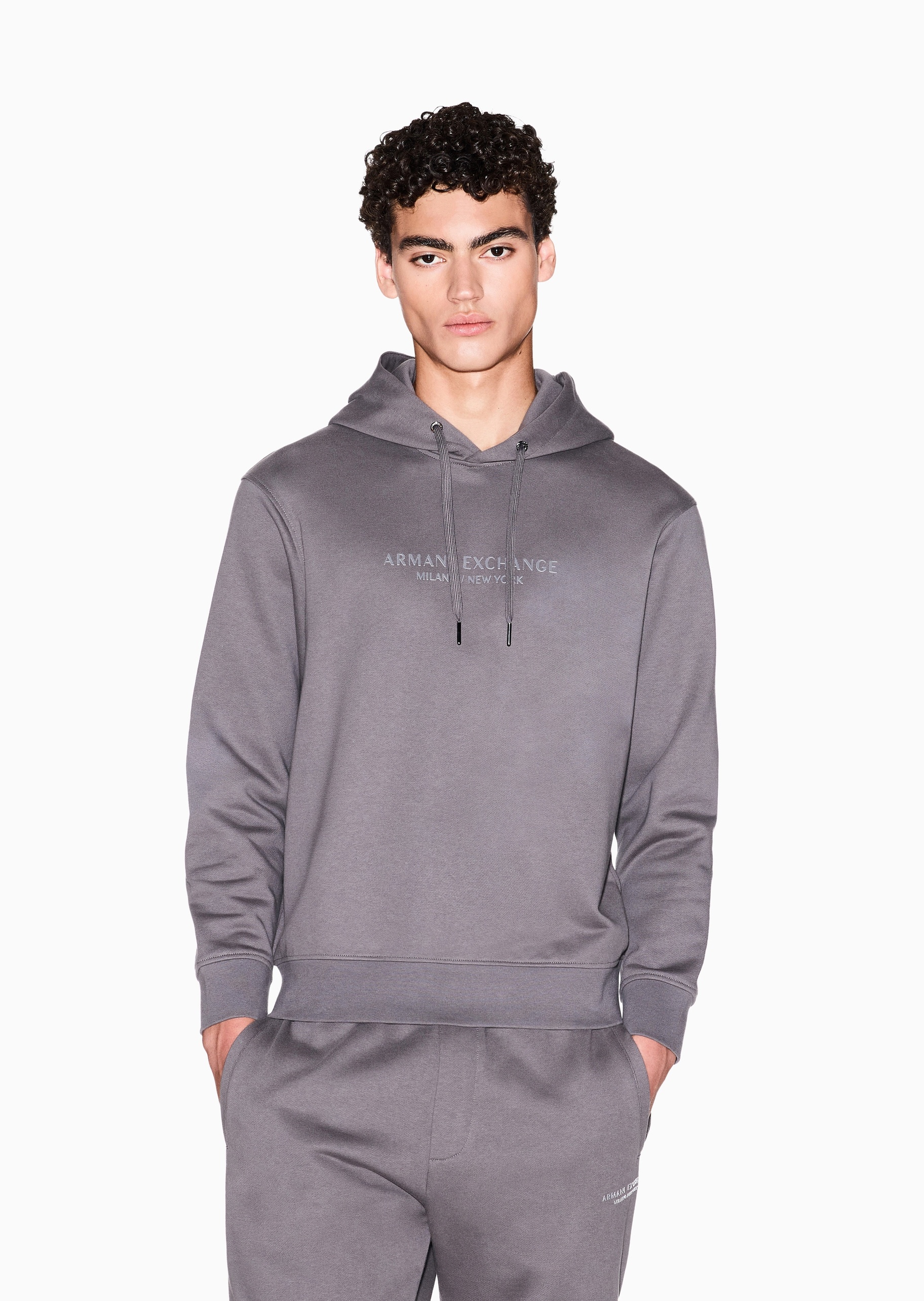 ARMANI EXCHANGE 男士纯棉重磅宽松长袖连帽印花毛圈卫衣