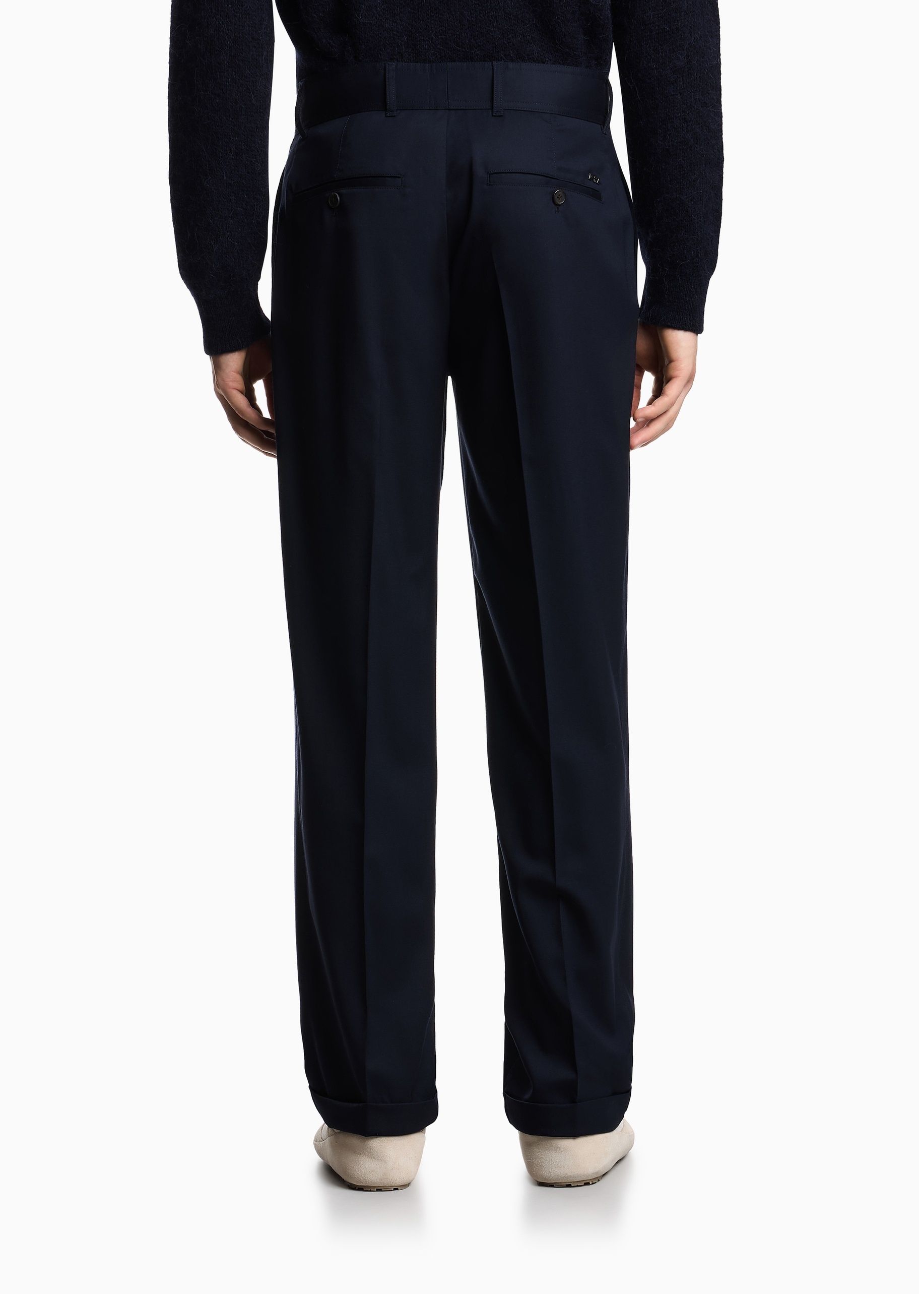 Emporio Armani 男士纯绵羊毛微弹合身直筒商务老钱风休闲裤