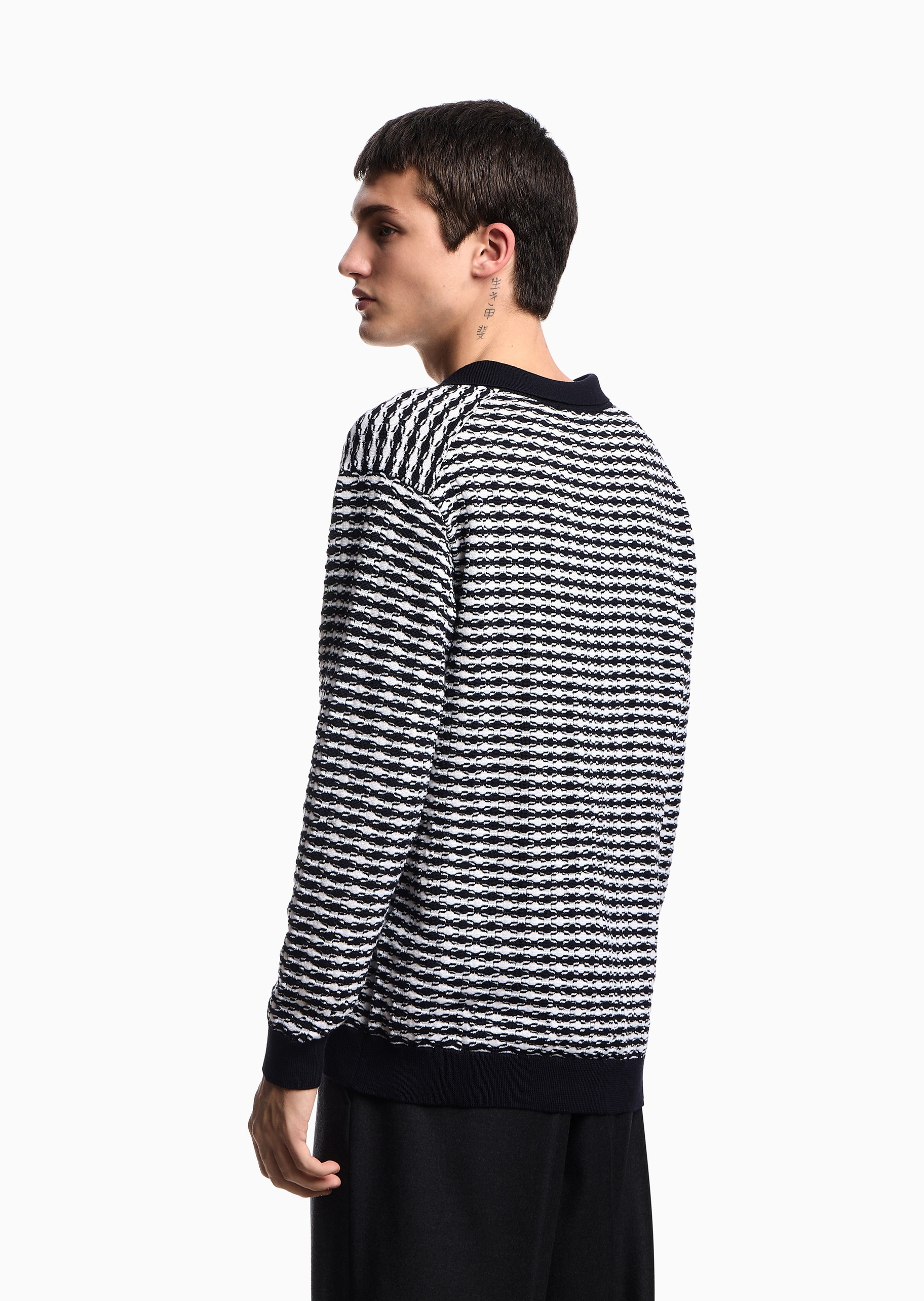 Emporio Armani 男士套头Polo翻领压花纹理针织绵羊毛衣