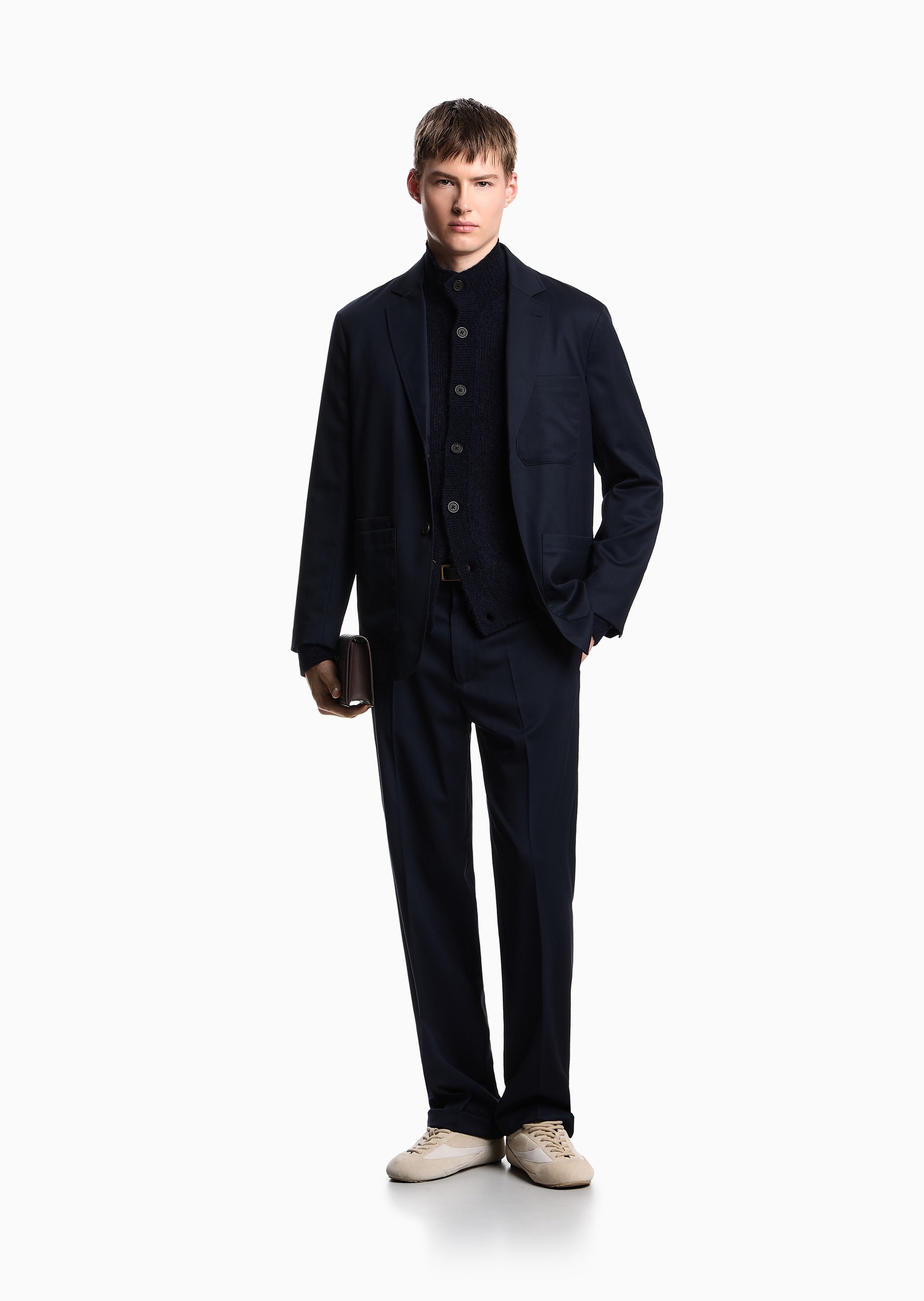 Emporio Armani 男士纯绵羊毛微弹合身直筒商务老钱风休闲裤