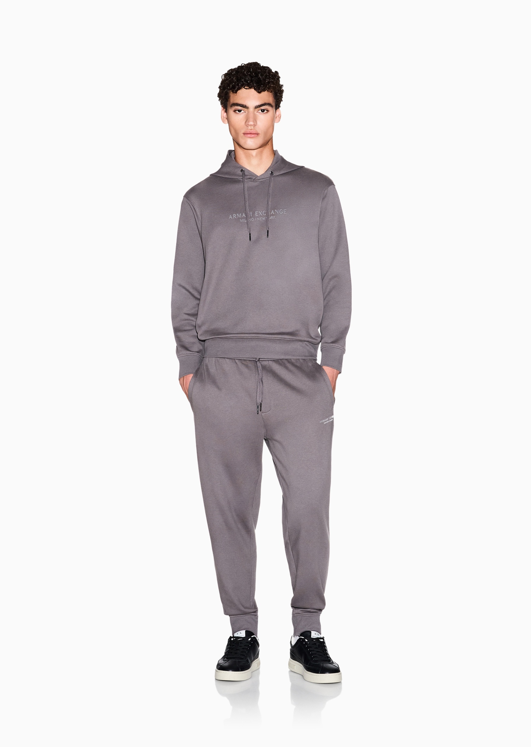 ARMANI EXCHANGE 男士纯棉重磅宽松长袖连帽印花毛圈卫衣