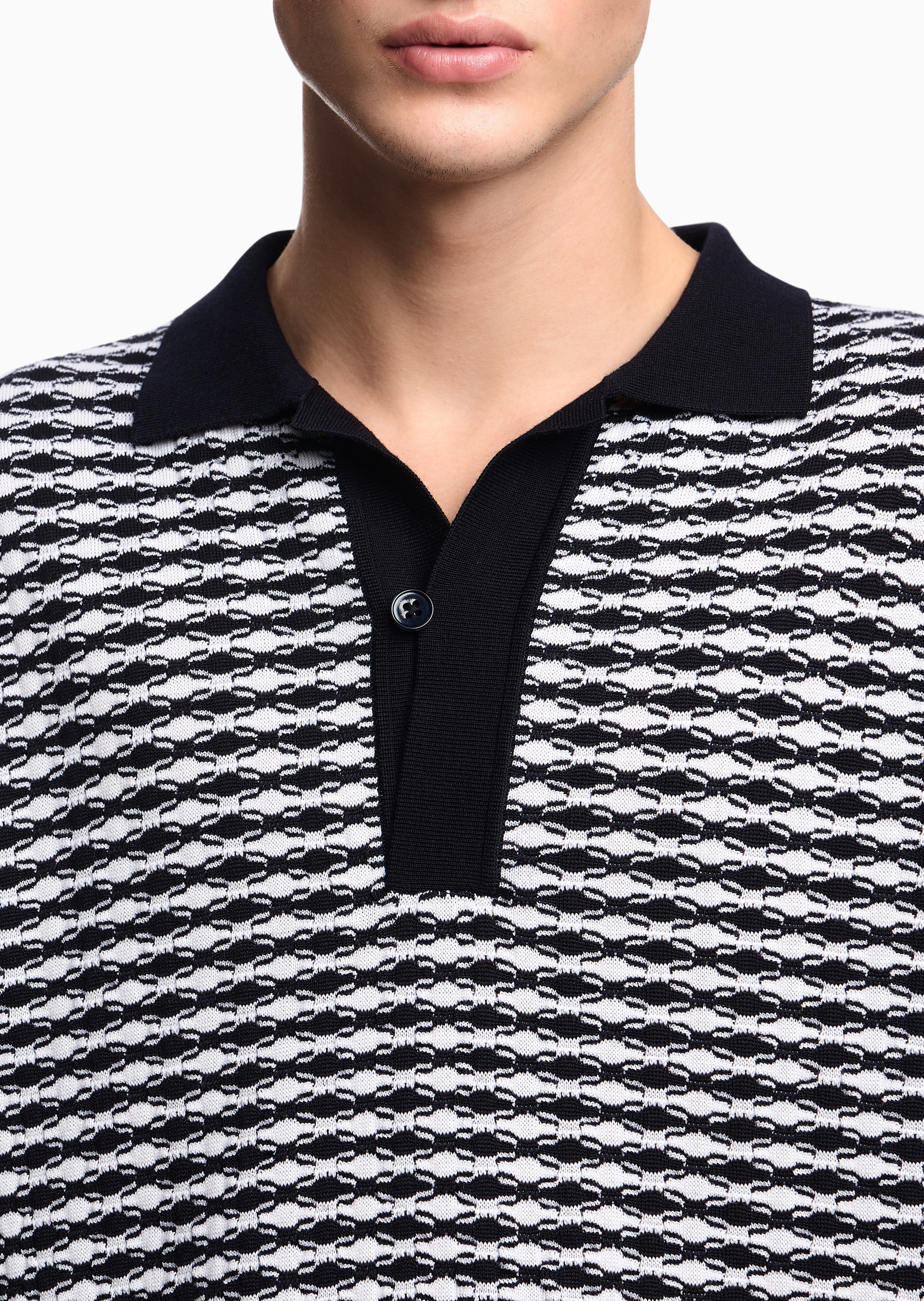 Emporio Armani 男士套头Polo翻领压花纹理针织绵羊毛衣