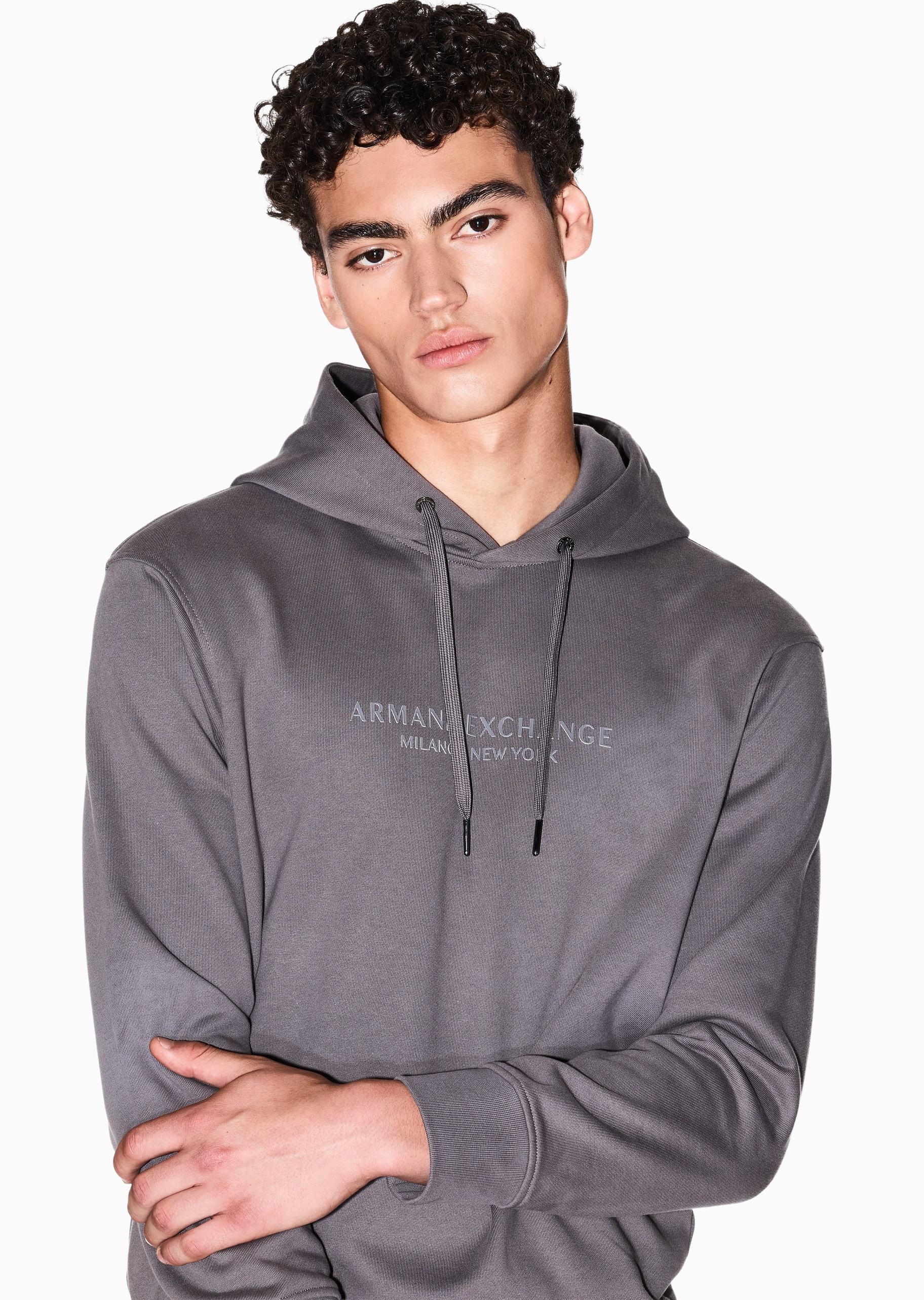 ARMANI EXCHANGE 男士纯棉重磅宽松长袖连帽印花毛圈卫衣