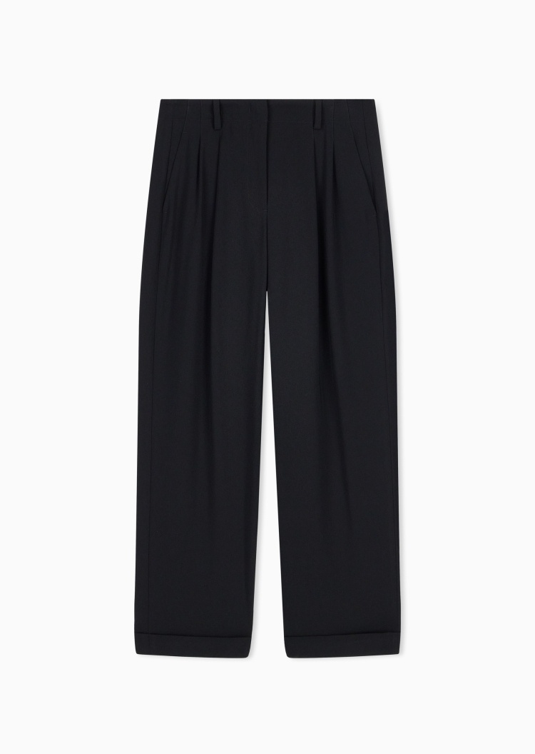 ARMANI EXCHANGE 女士宽松长款阔腿纯色商务休闲裤