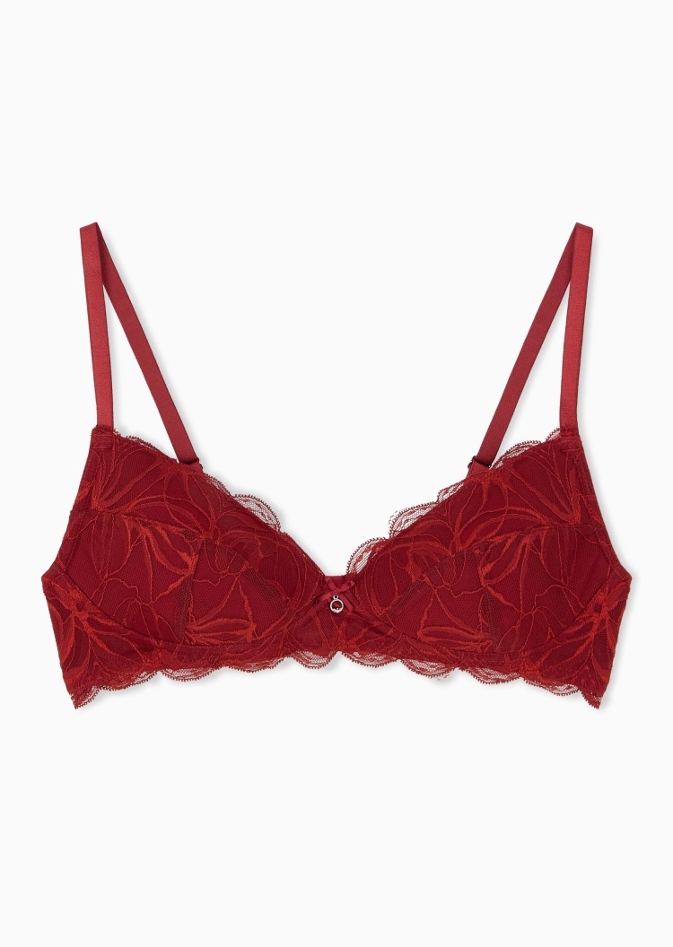 Emporio Armani 女士弹力三角杯调节细肩带蕾丝文胸