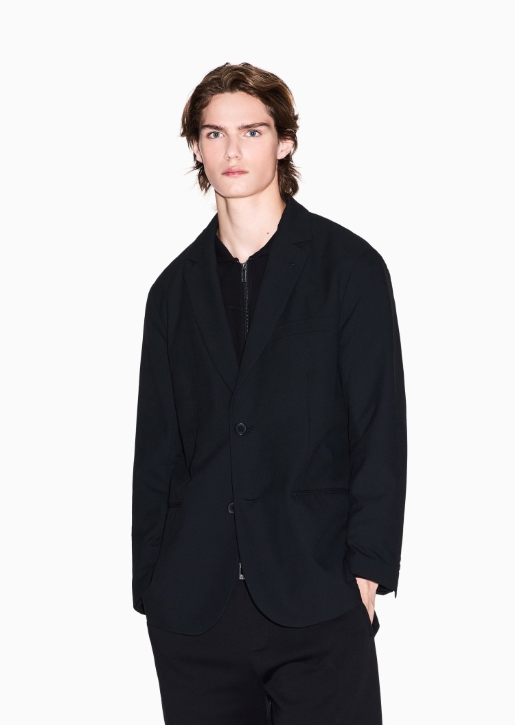 ARMANI EXCHANGE 男士长袖平驳领单排扣休闲西装外套