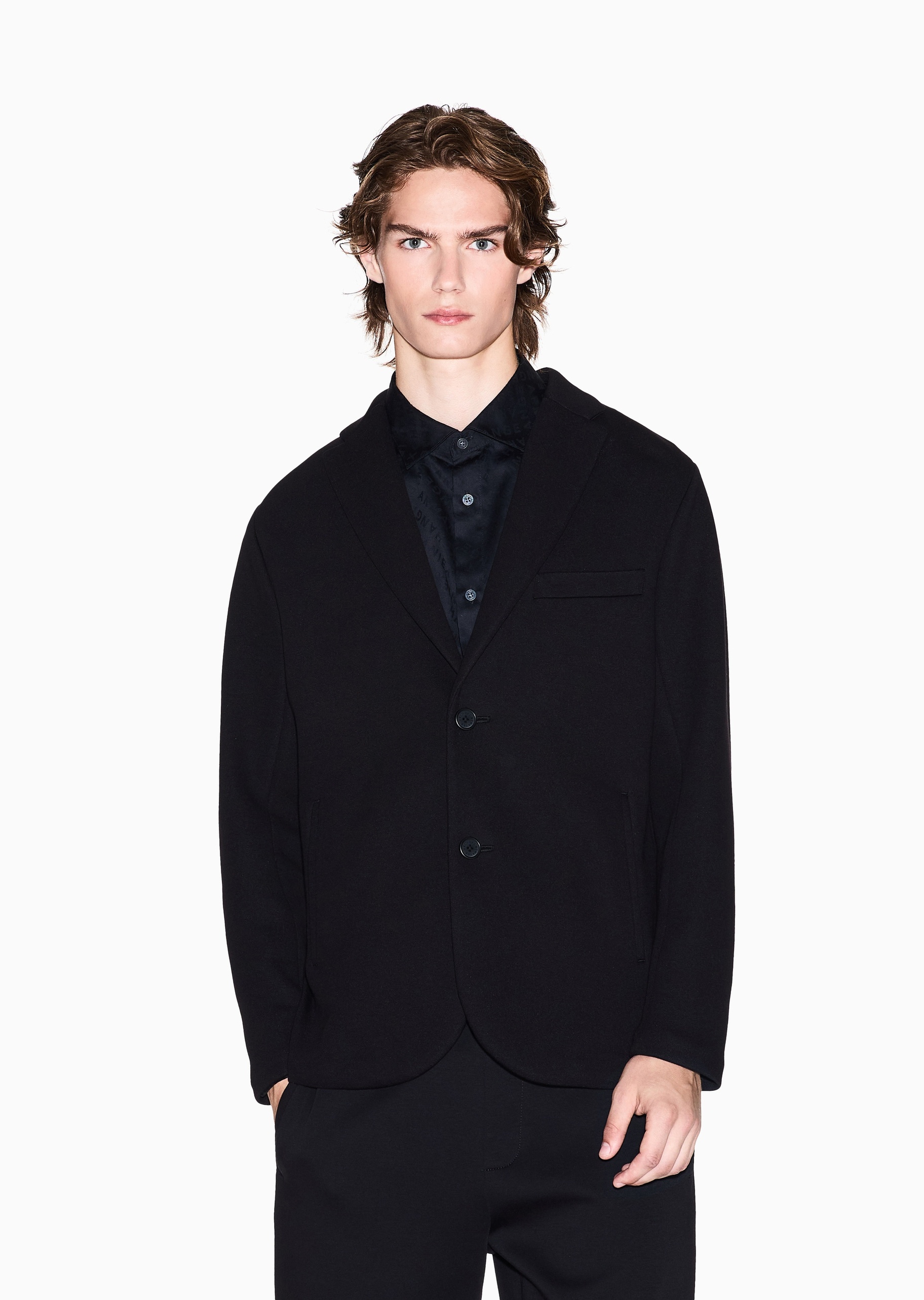 ARMANI EXCHANGE 男士棉质长袖平驳领单排扣西装外套