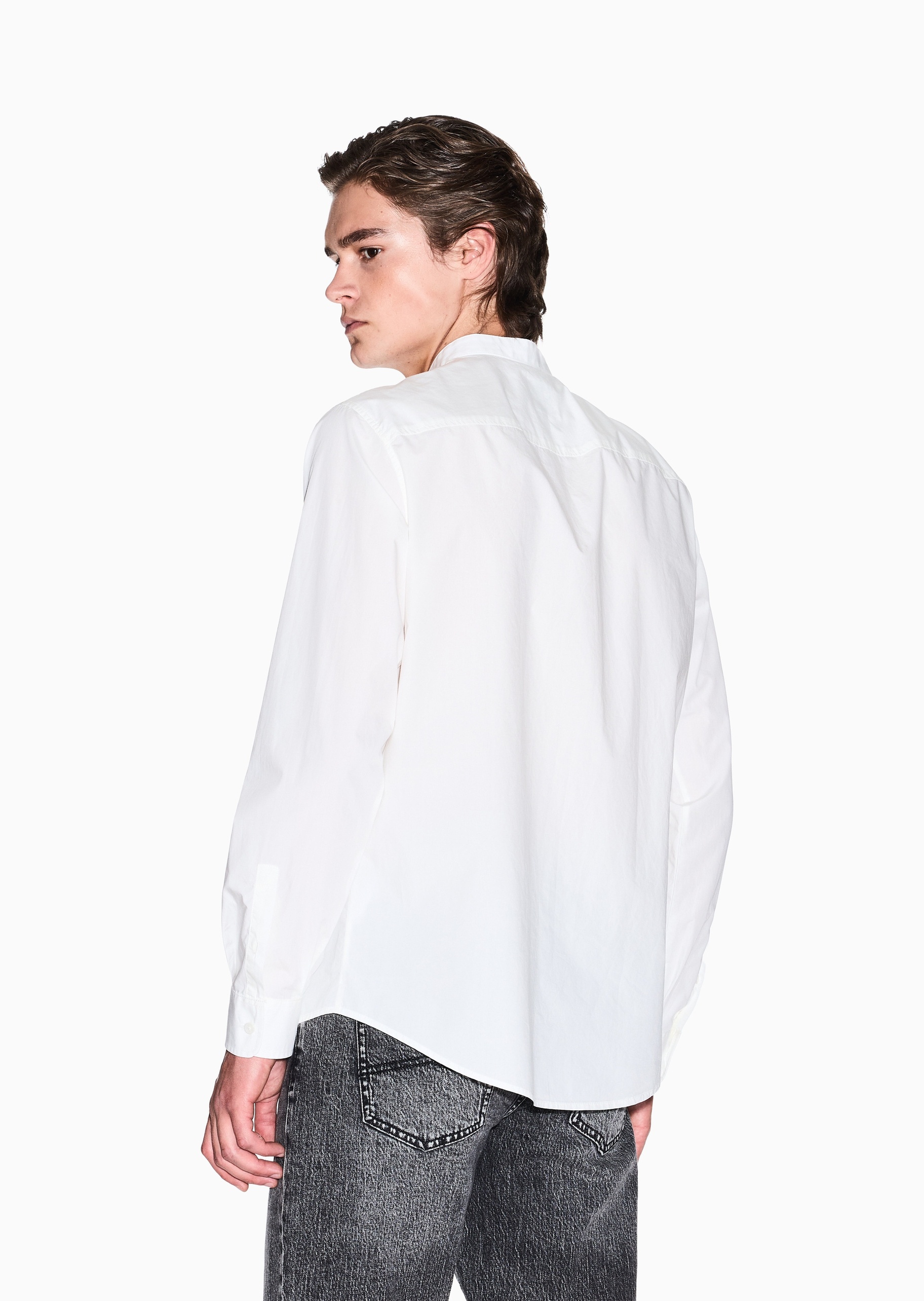 ARMANI EXCHANGE 男士全棉合身长袖小立领纯色衬衫