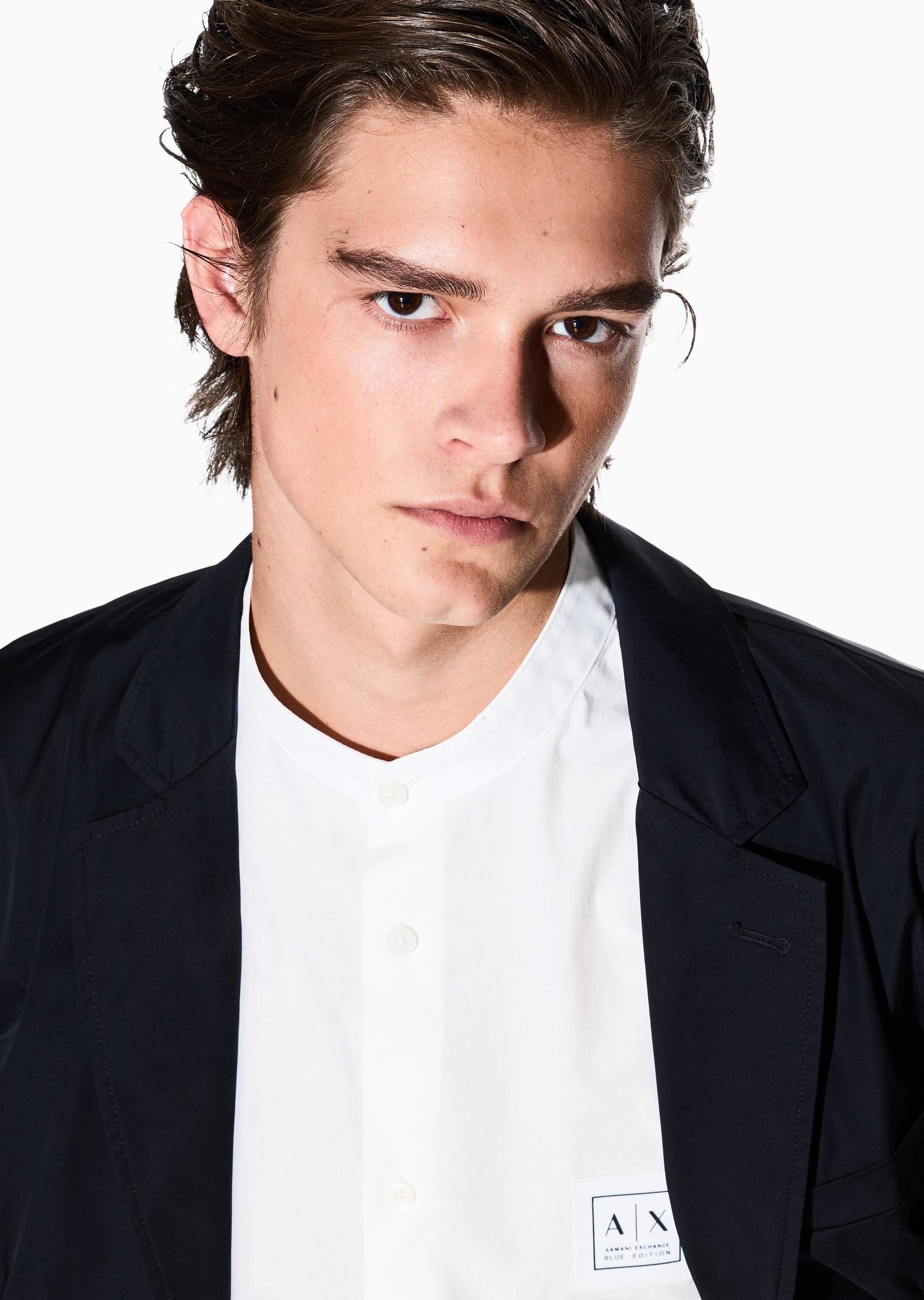 ARMANI EXCHANGE 男士全棉合身长袖小立领纯色衬衫