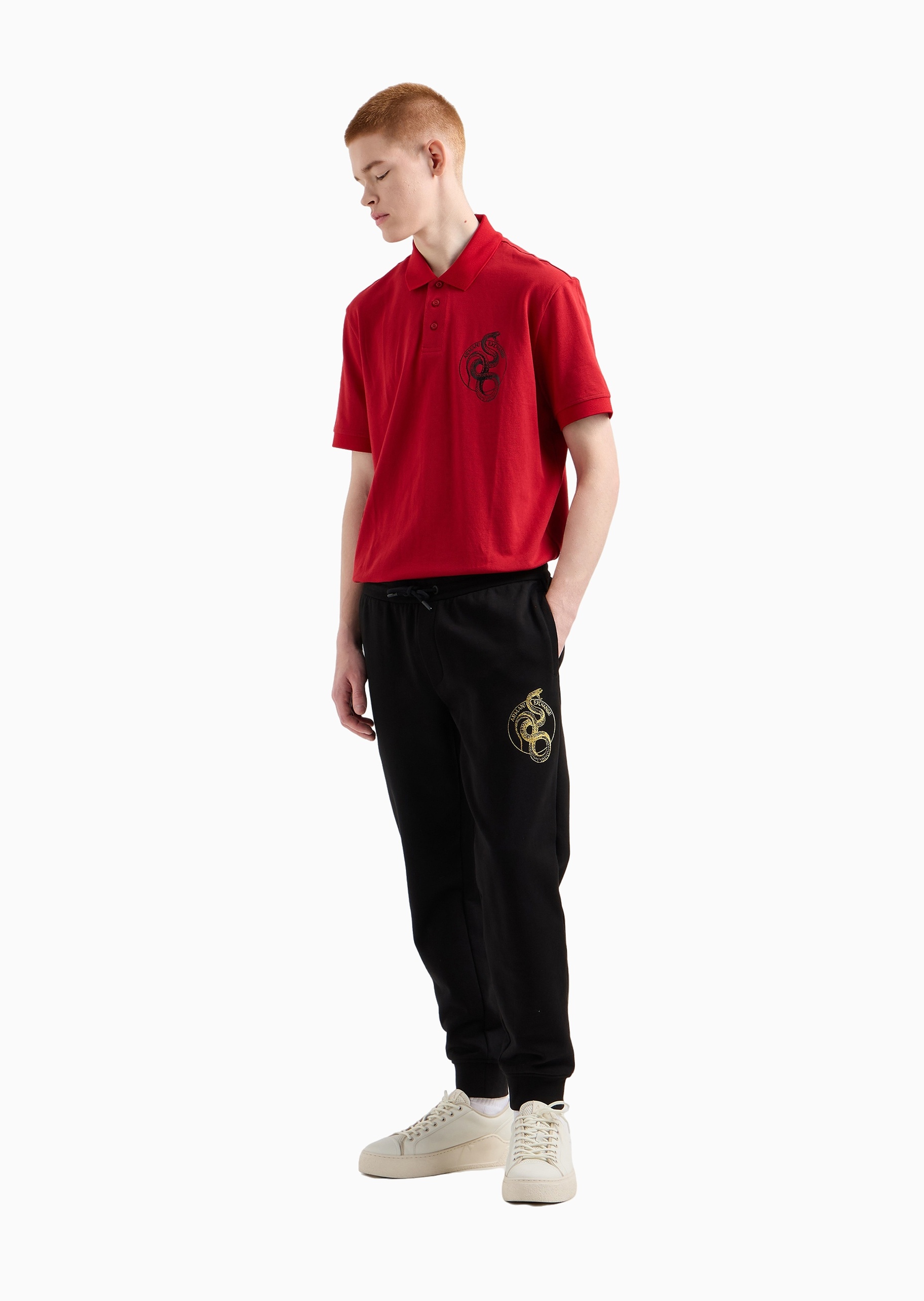 ARMANI EXCHANGE 蛇年限定男士全棉宽松短袖翻领Polo衫