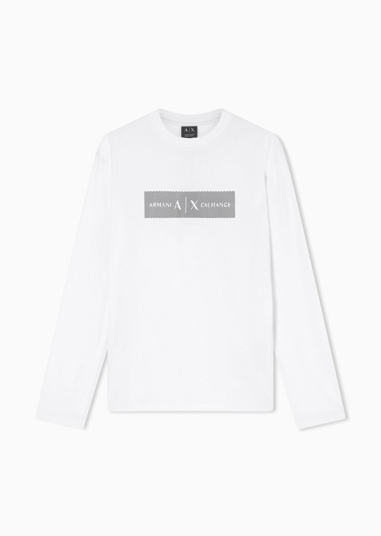 ARMANI EXCHANGE 男士纯棉宽松长袖圆领条纹休闲重磅T恤