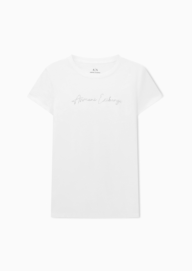 ARMANI EXCHANGE 女士纯棉修身短袖圆领水钻LOGO轻薄T恤
