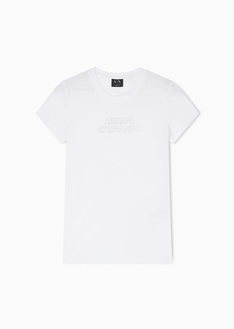 ARMANI EXCHANGE 女士弹力修身短袖圆领正肩水钻轻薄T恤