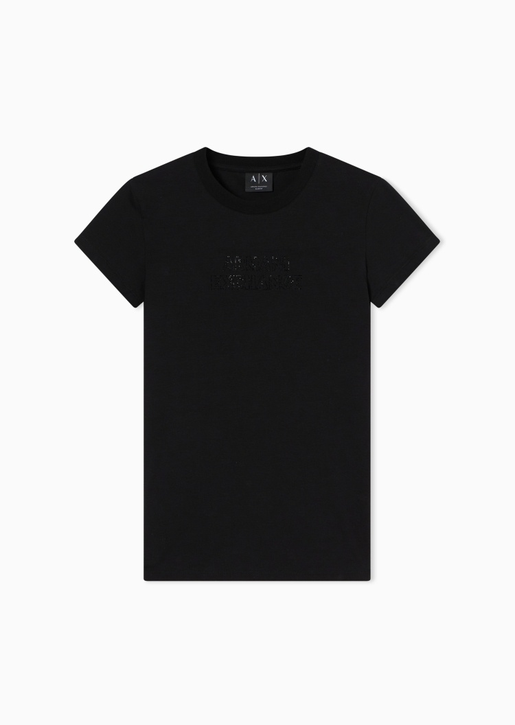 ARMANI EXCHANGE 女士弹力修身短袖圆领正肩水钻轻薄T恤