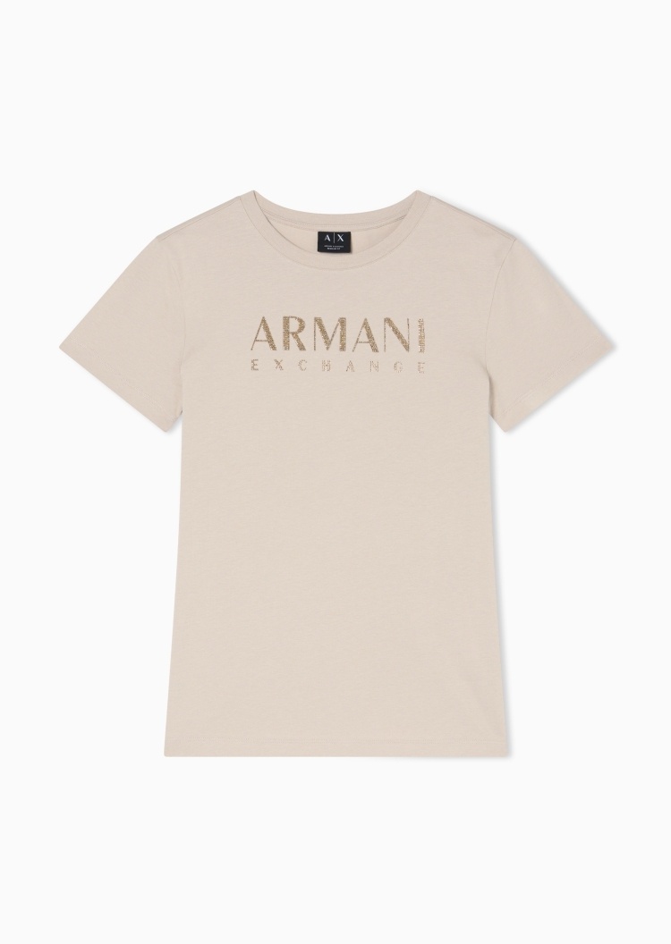 ARMANI EXCHANGE 女士纯棉合身短袖圆领正肩水钻标识轻薄T恤