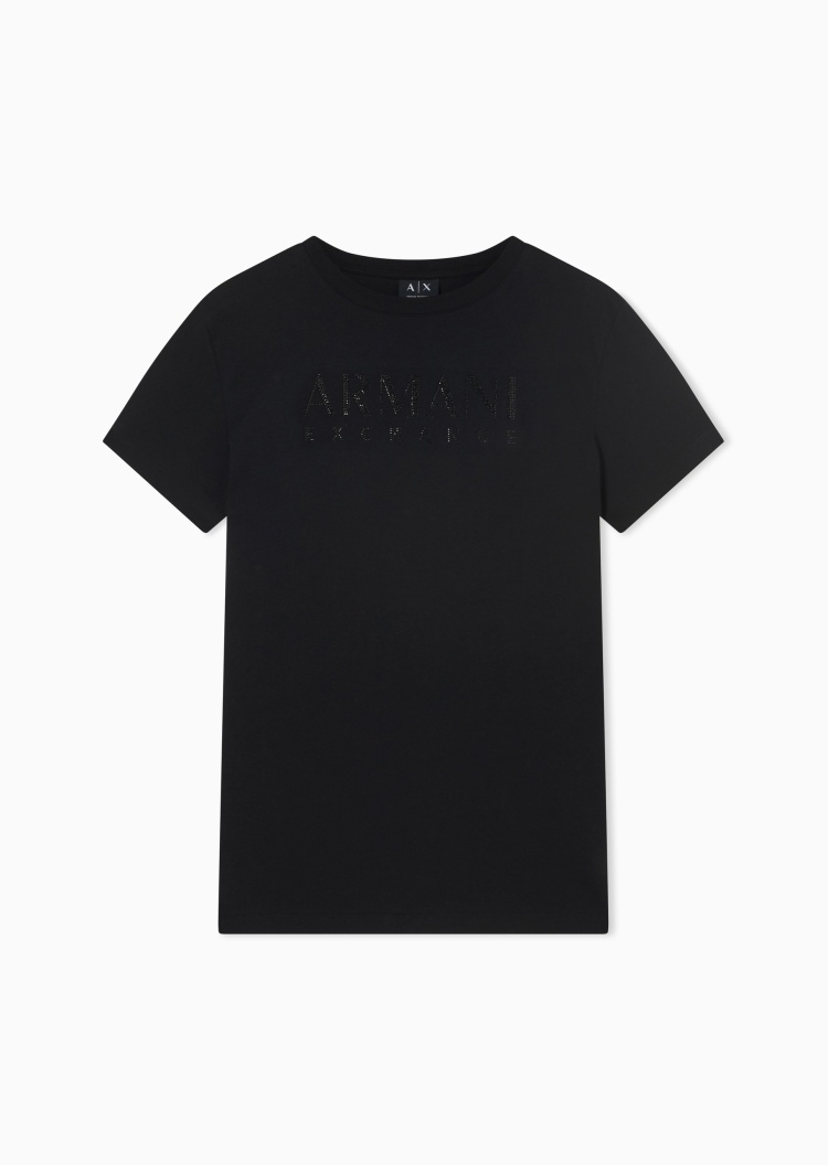 ARMANI EXCHANGE 女士纯棉合身短袖圆领正肩水钻标识轻薄T恤