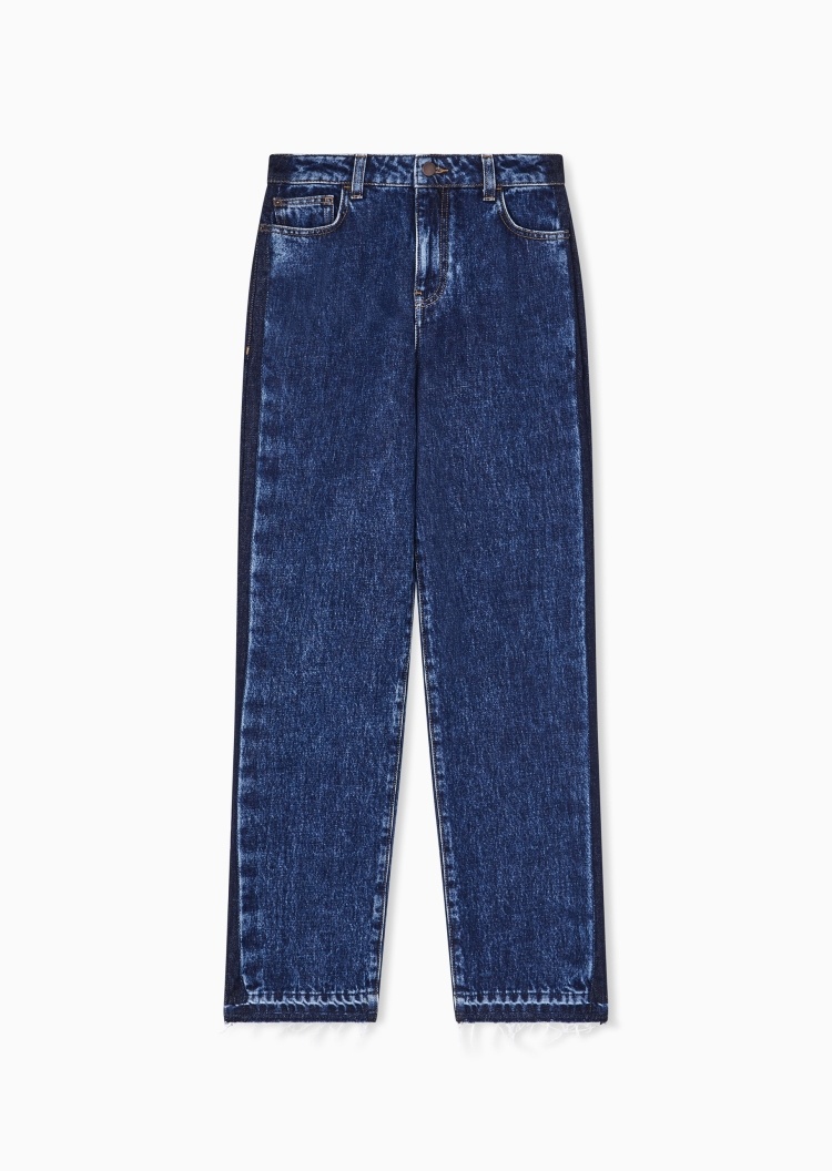 Emporio Armani 女士纯棉高腰直筒复古水洗牛仔裤