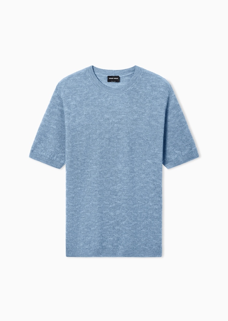 Giorgio Armani 男士短袖圆领落肩休闲罗纹针织衫