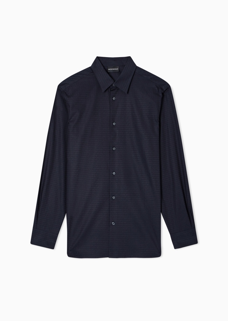 Emporio Armani 男士纯棉长袖翻领满印LOGO衬衫