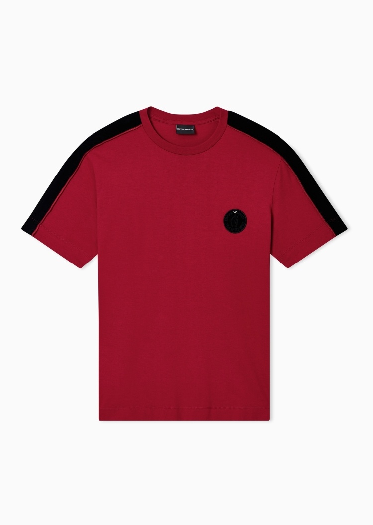 Emporio Armani 马年限定男士合身短袖圆领刺绣拼接T恤