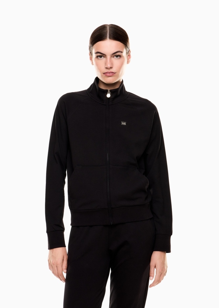 EA7 女士纯棉弹力合身长袖立领拉链运动卫衣外套