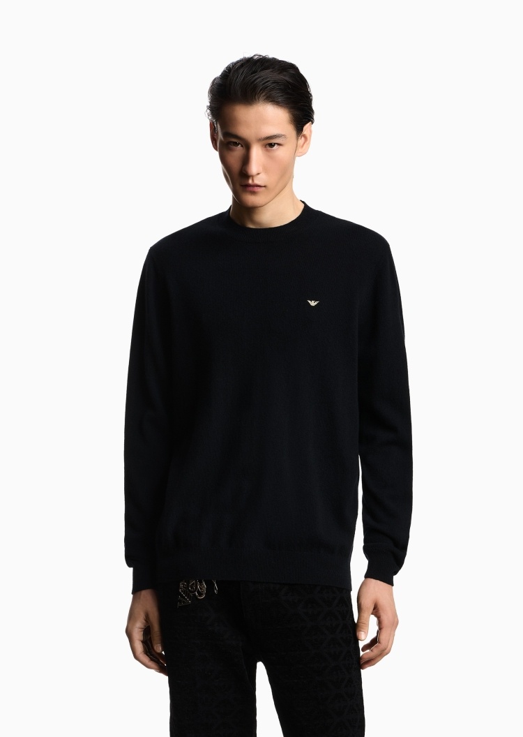 Emporio Armani 马年限定男士绵羊毛长袖圆领刺绣套头毛衣