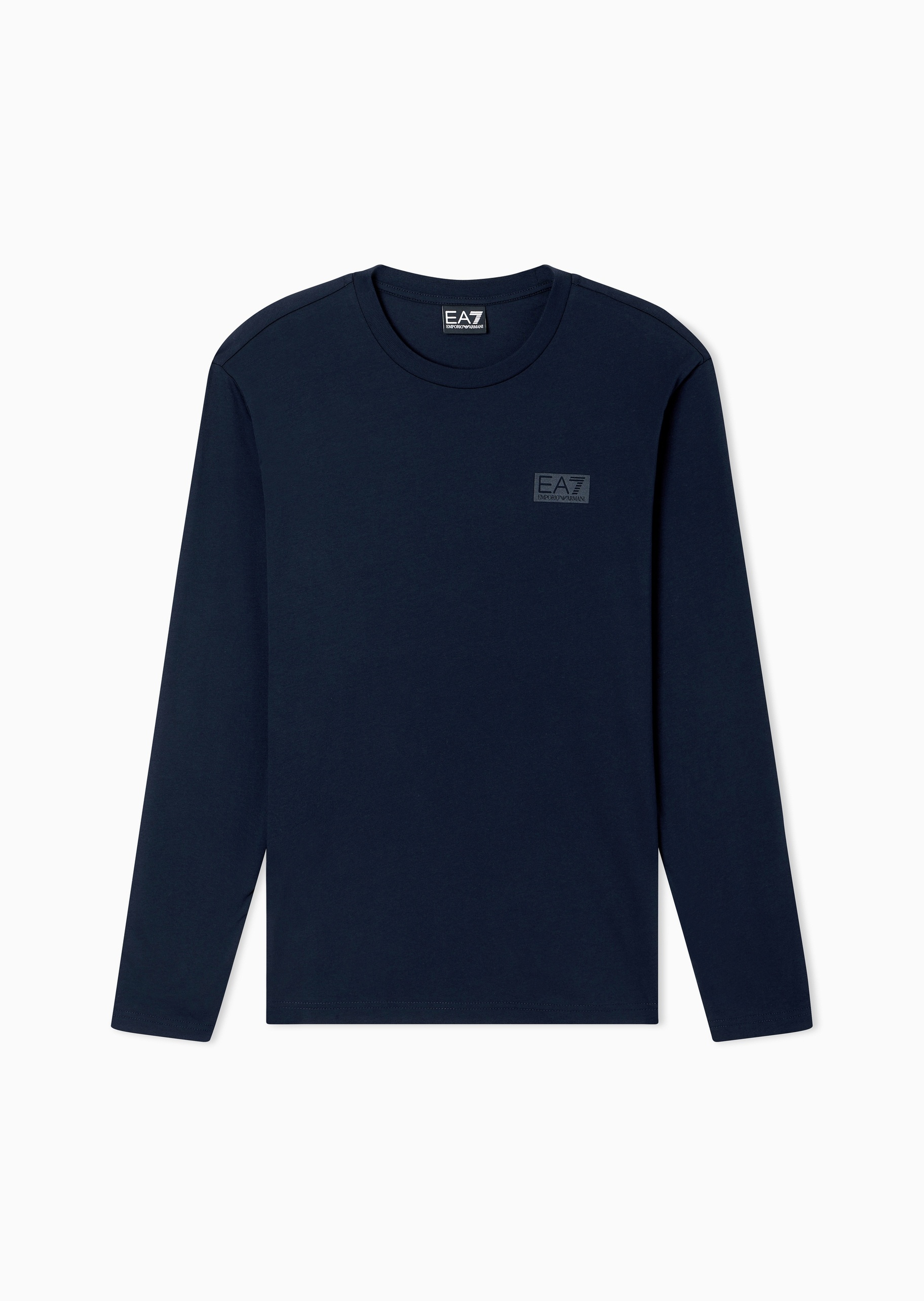 EA7 男士纯棉合身长袖圆领运动印花T恤