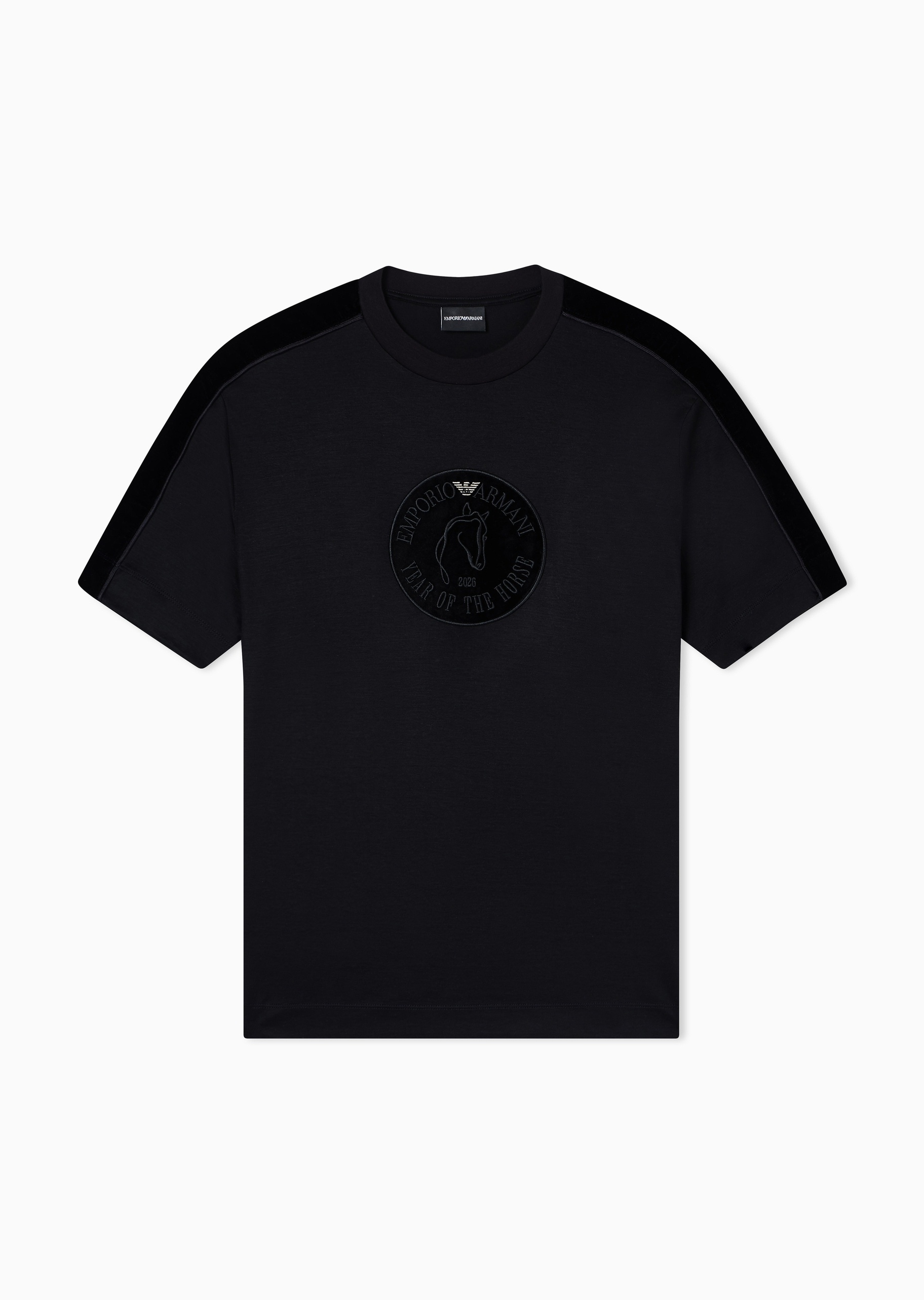Emporio Armani 马年限定男士合身短袖圆领拼接刺绣T恤