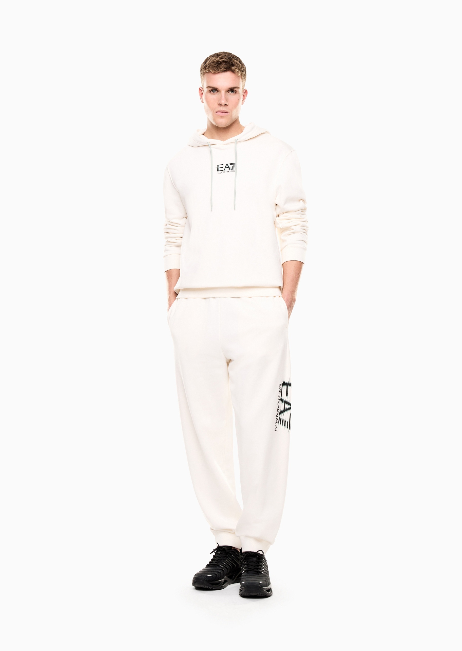 EA7 男士纯棉宽松长袖连帽毛圈印花运动卫衣