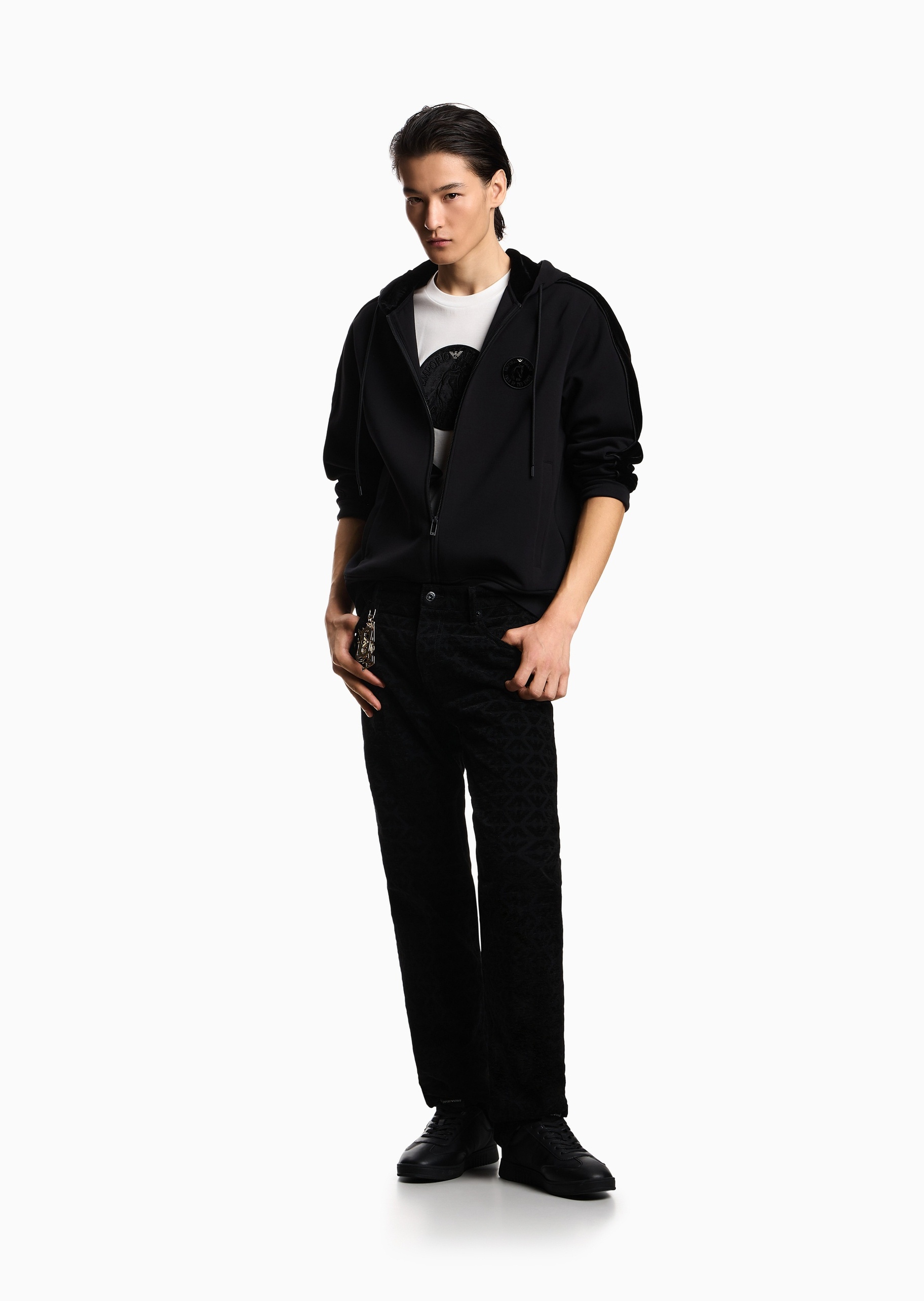 Emporio Armani 马年限定男士合身长袖连帽拉链刺绣卫衣外套