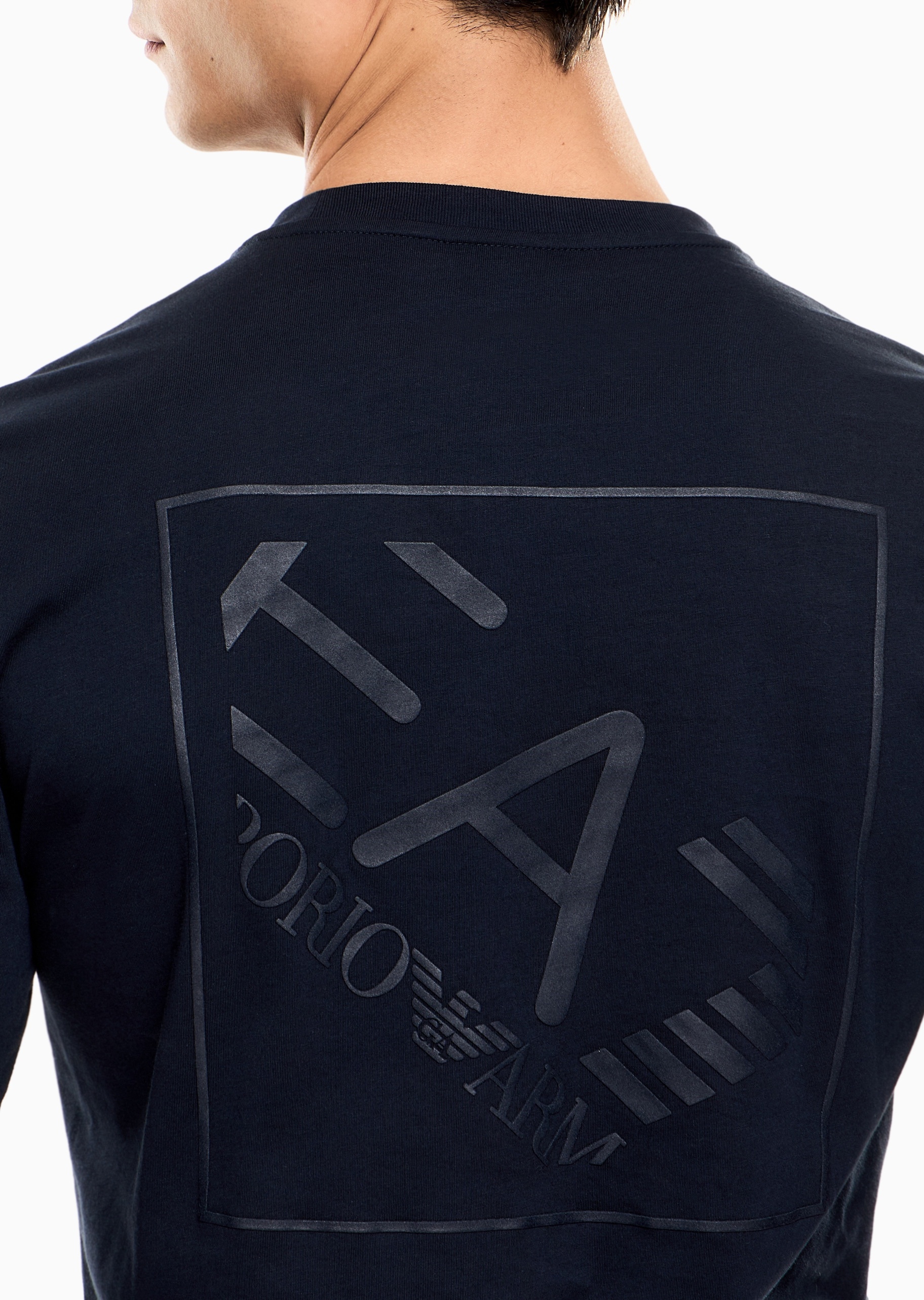 EA7 男士纯棉合身长袖圆领运动印花T恤