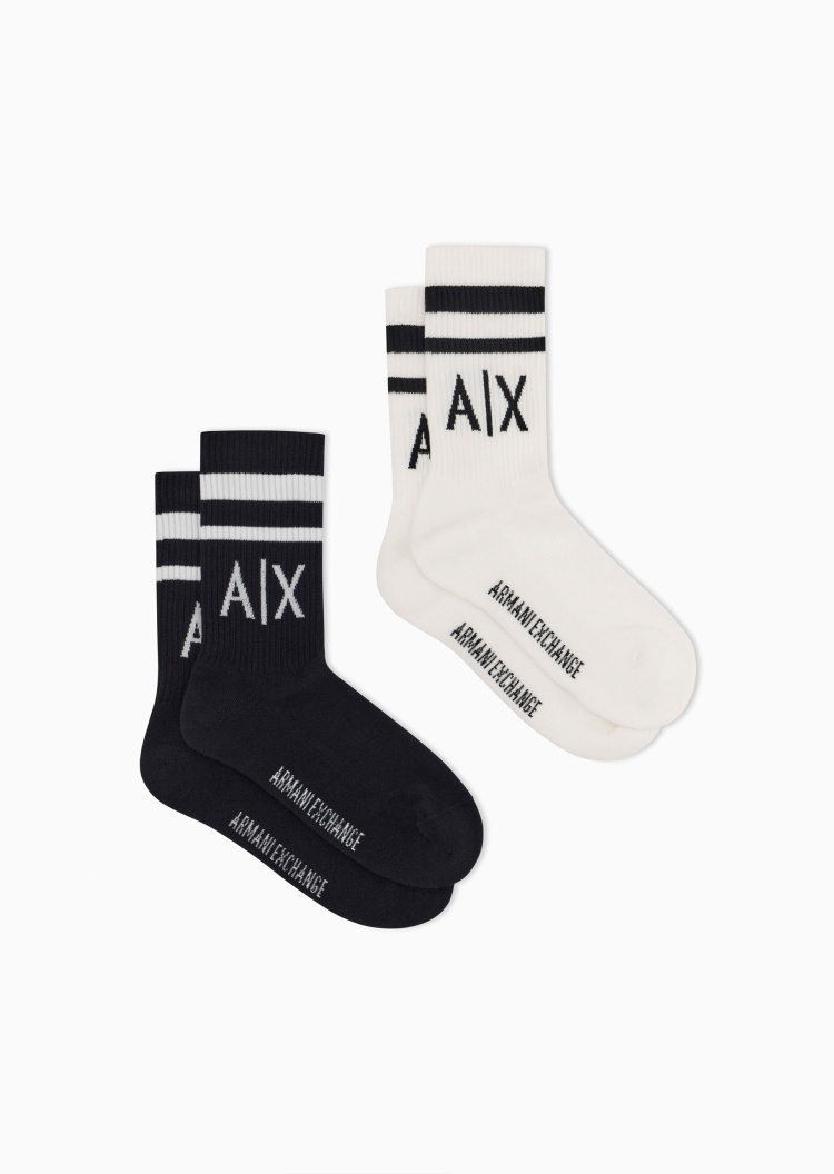 ARMANI EXCHANGE 女士两双装运动提花耐穿中筒堆堆棉袜