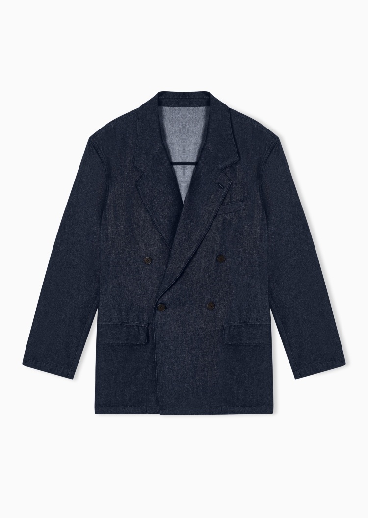 Emporio Armani 男士长袖平驳领双排扣休闲西装外套