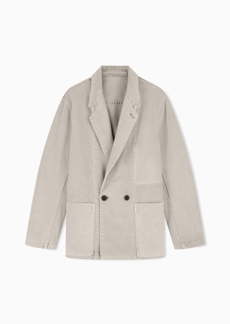 Emporio Armani 男士纯棉长袖平驳领双排扣西装外套