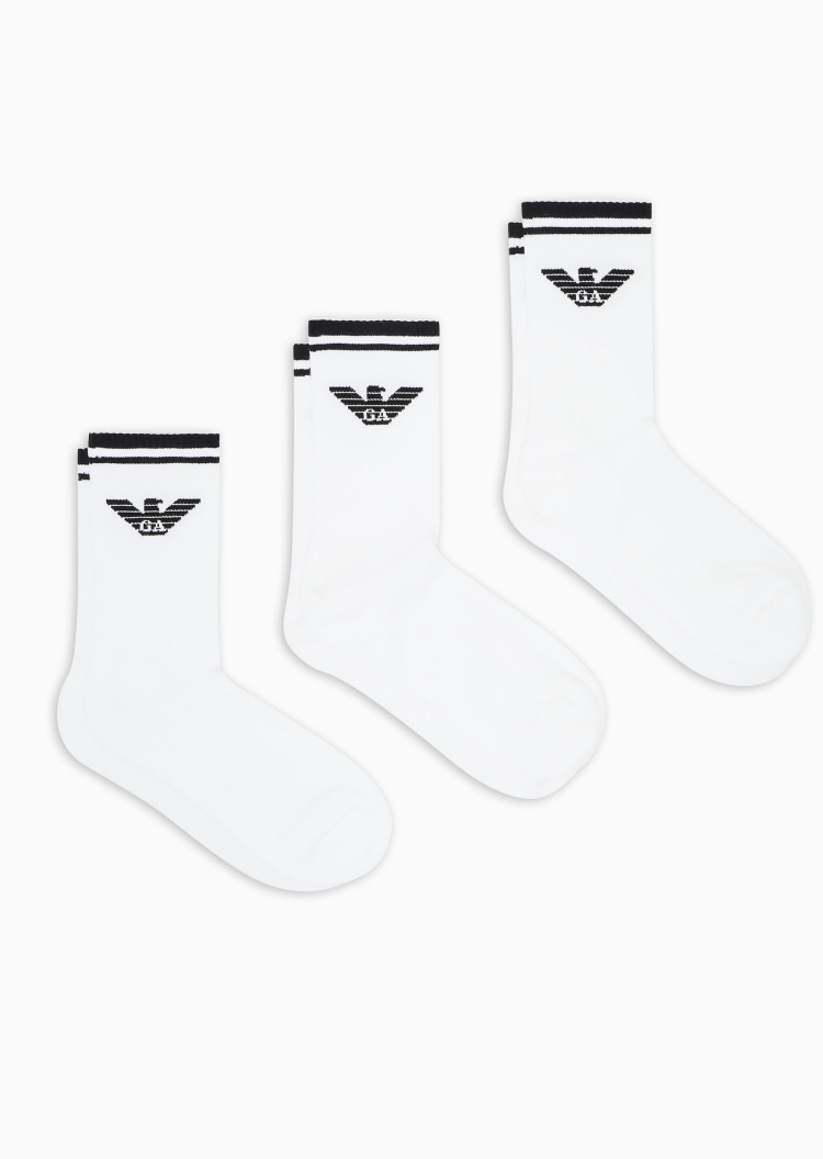 Emporio Armani 男士三双装商务耐穿鹰标提花中筒袜棉袜