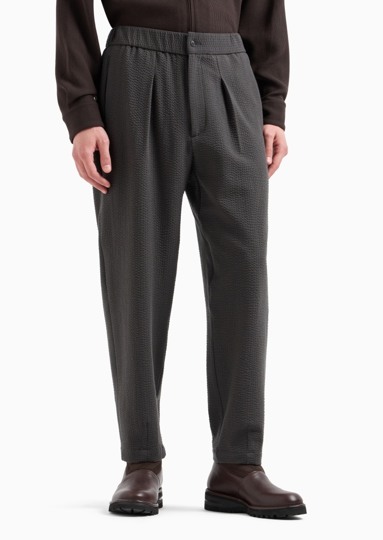 Giorgio Armani 男士绵羊毛合身中腰长款泡泡纱纯色休闲裤