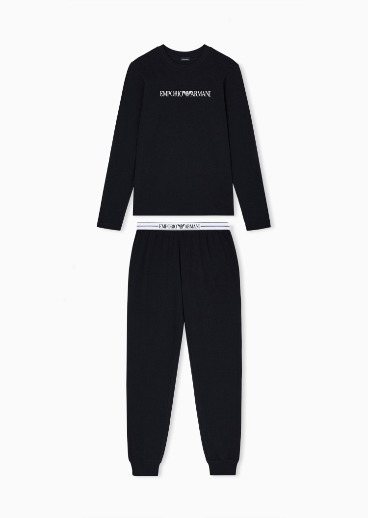 Emporio Armani 女士纯棉弹力长袖T恤长裤睡衣套装