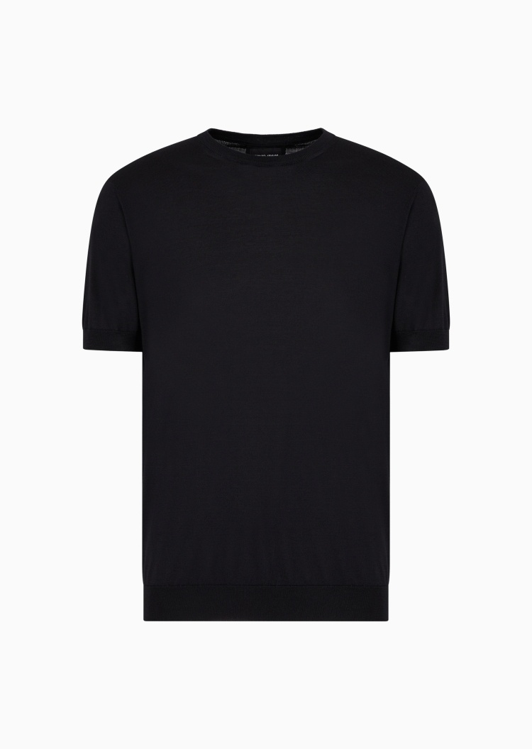 Giorgio Armani 男士桑蚕丝混纺老钱风短袖套头针织衫