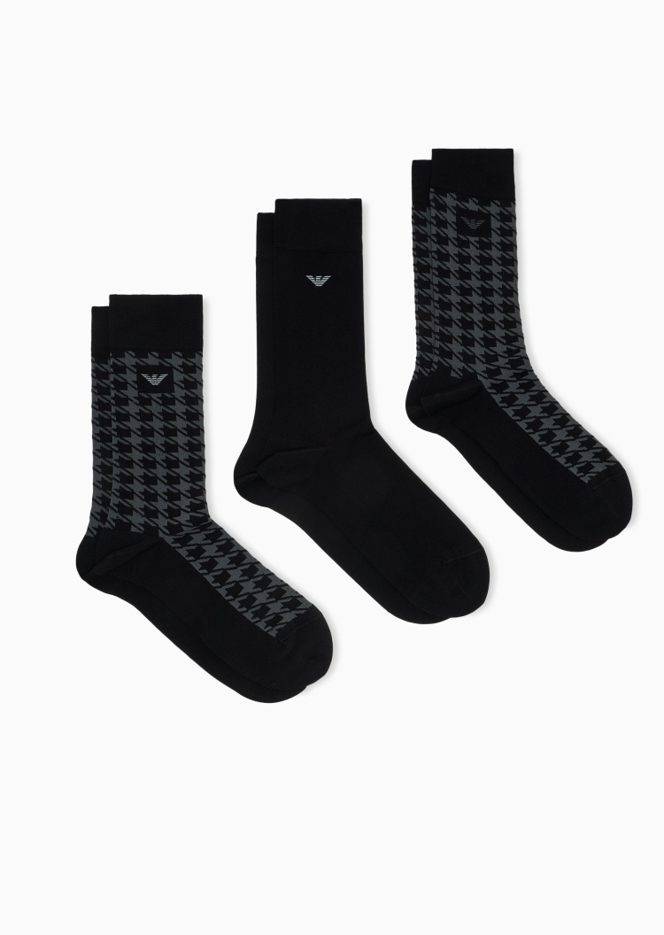 Emporio Armani 男士中筒三双装提花耐穿袜子套装