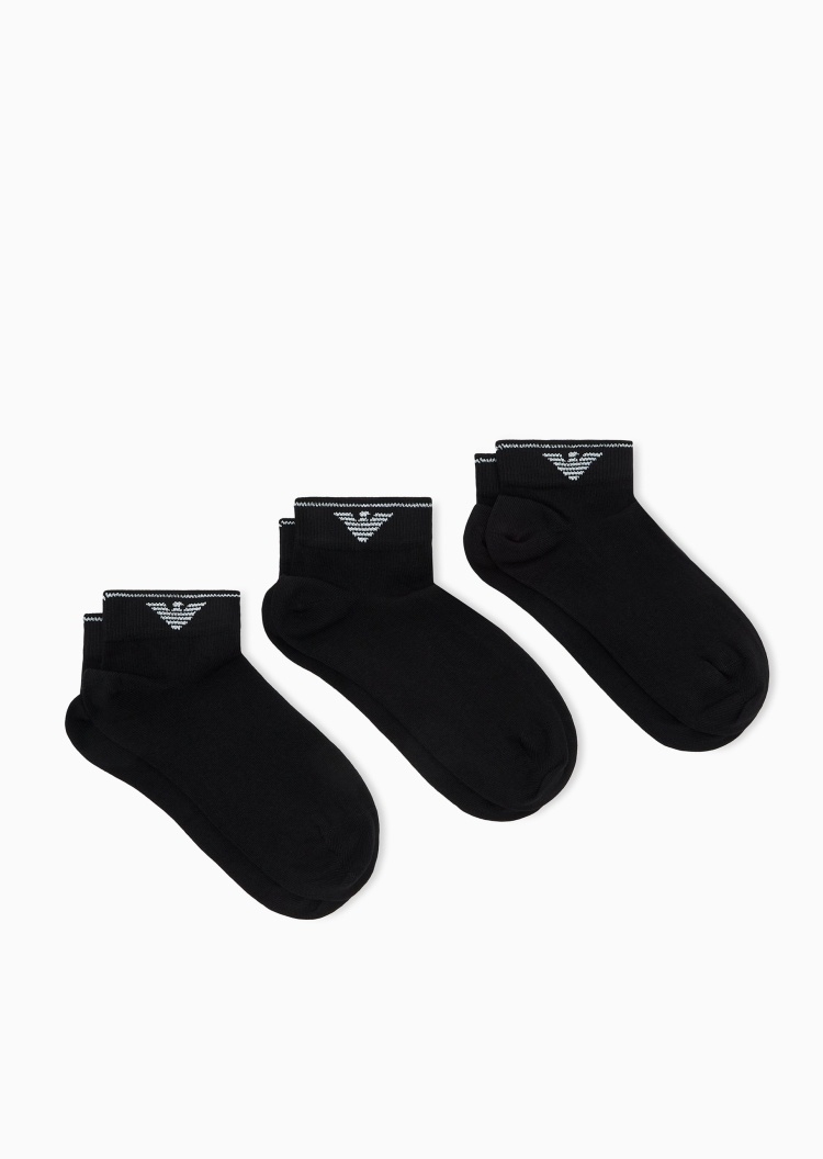 Emporio Armani 女士短筒三双装提花耐穿袜子套装