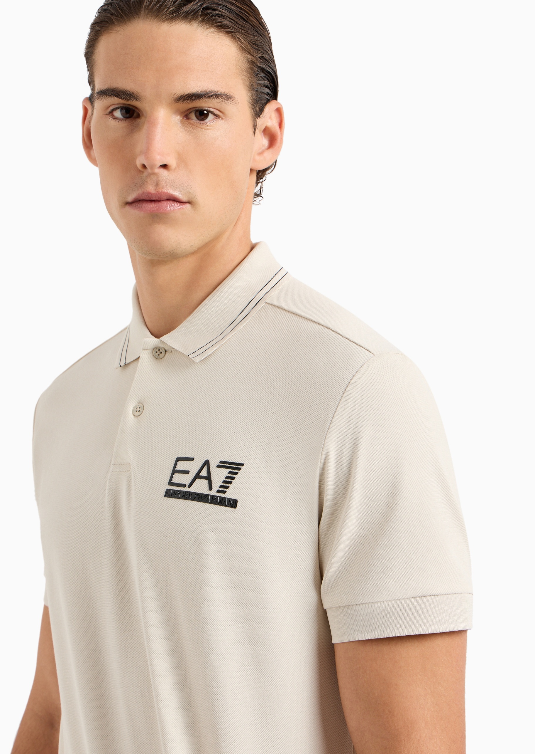 EA7 男士纯棉微弹合身短袖翻领高尔夫Polo衫